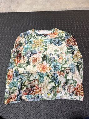 Chico's Women’s Rose Print Crinkle Top XL